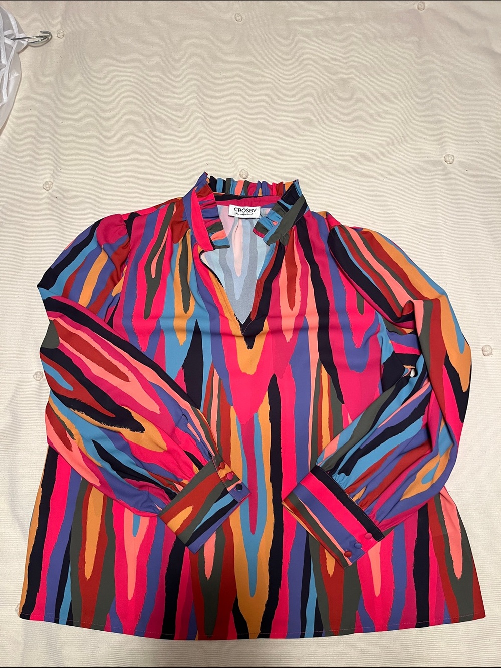 CROSBY by Mollie Burch Multicolor Striped V-Neck Blouse